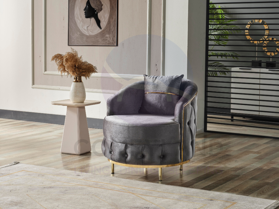 ALMERA Sofa Bed in Grey Velvet with Gold Detailing
