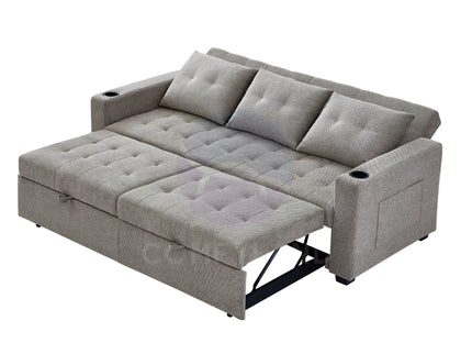 Beige Convertible Pull-Out Sofa Bed