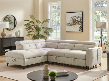 Cara Beige Sectional Sofa with Sleeper and Storage