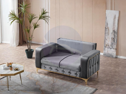 BERLIN Sofa Bed in Grey Velvet with Gold Detailing
