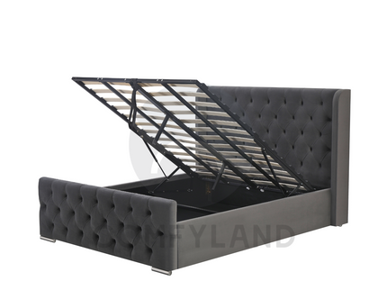 Chesterfield Grey Velvet Storage Bed