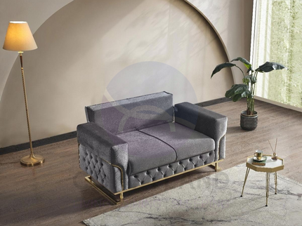 PARMA Sofa Bed in Grey Velvet with Gold Detailing