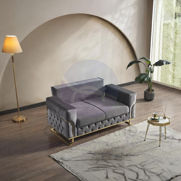 PARMA Sofa Bed in Grey Velvet with Gold Detailing