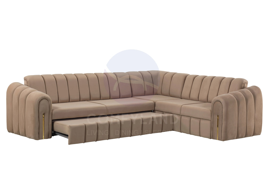 Vera Beige Velvet 7 Seater L Shaped Corner Sofa