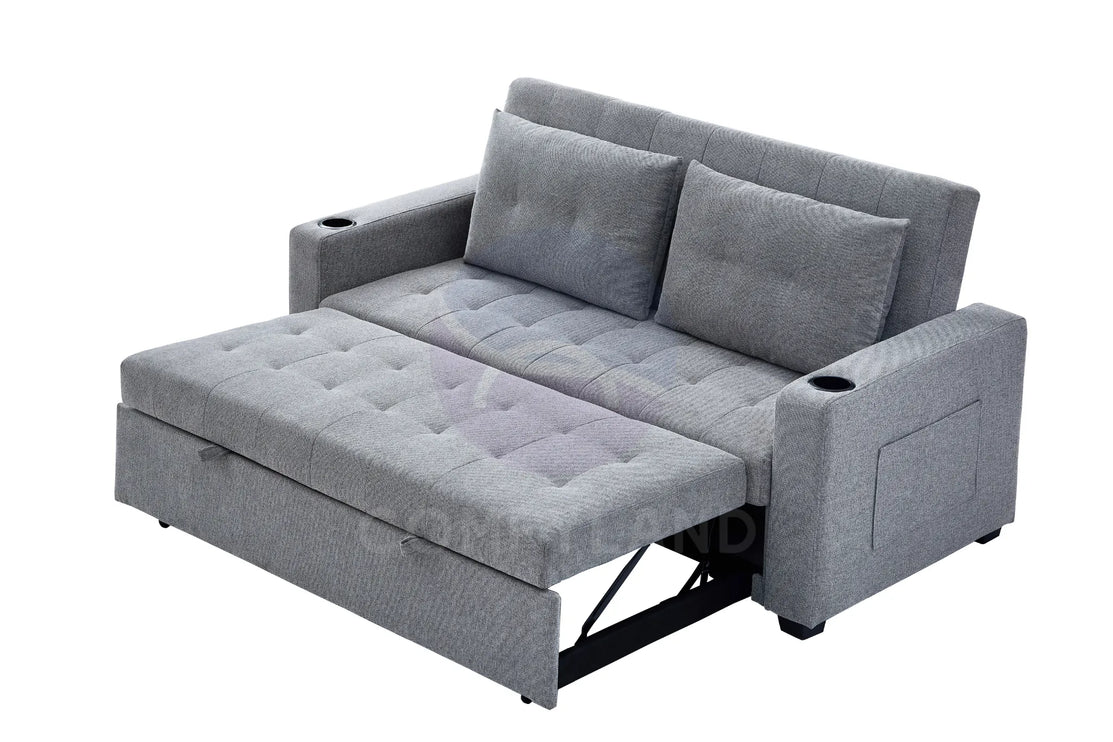 Grey Textured Chenille Pull-Out Sofa Bed