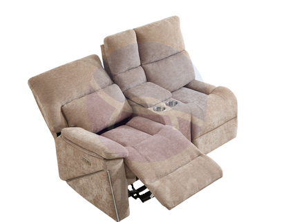 Premiere Beige Fabric Sectional Recliner Sofa with Dual Cup Holders