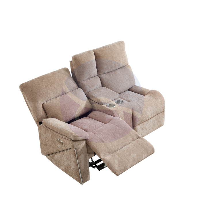 Premiere Beige Fabric Sectional Recliner Sofa with Dual Cup Holders