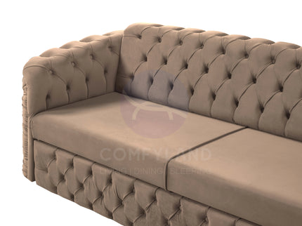Almera Beige Velvet Chesterfield 7 Seater L Shape Corner Sofa with Deep Button Tufting