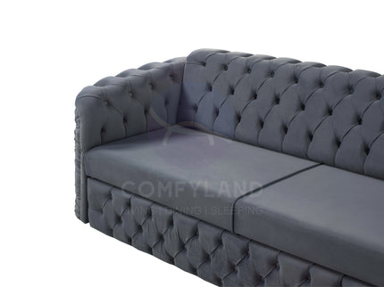 Almera Grey Velvet Chesterfield 7 Seater L Shape Corner Sofa with Deep Button Tufting