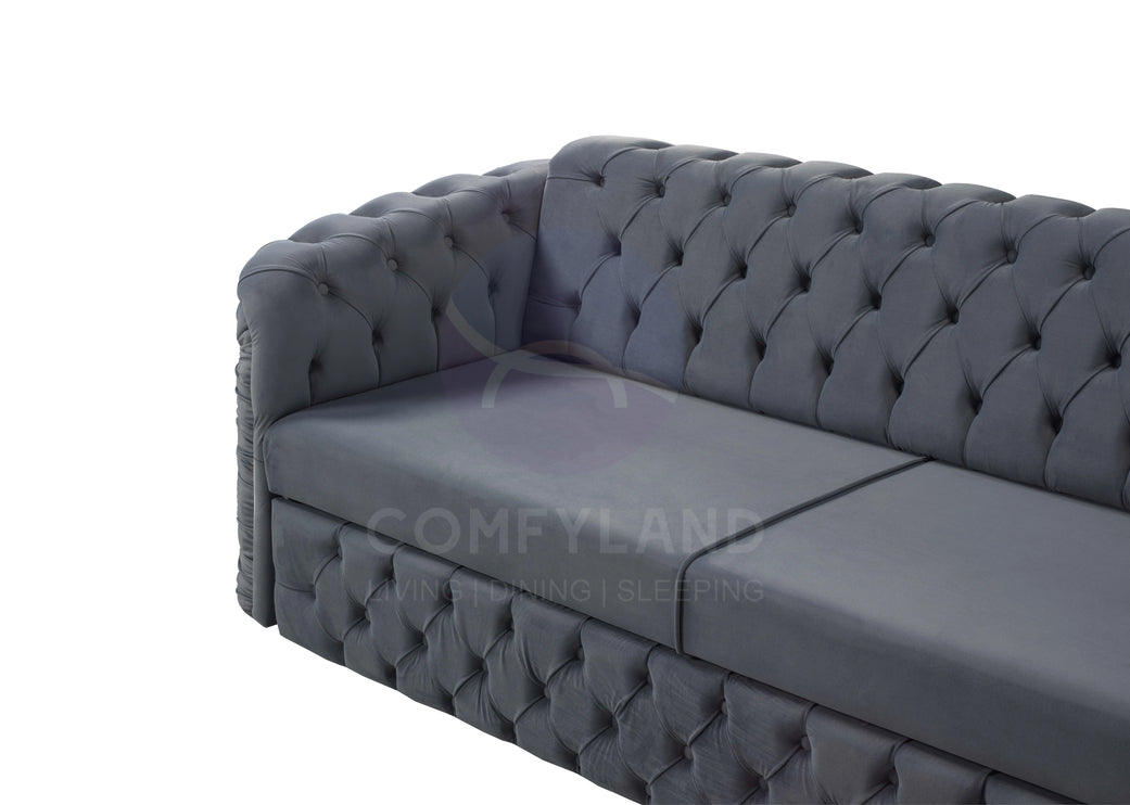 Almera Grey Velvet Chesterfield 7 Seater L Shape Corner Sofa with Deep Button Tufting