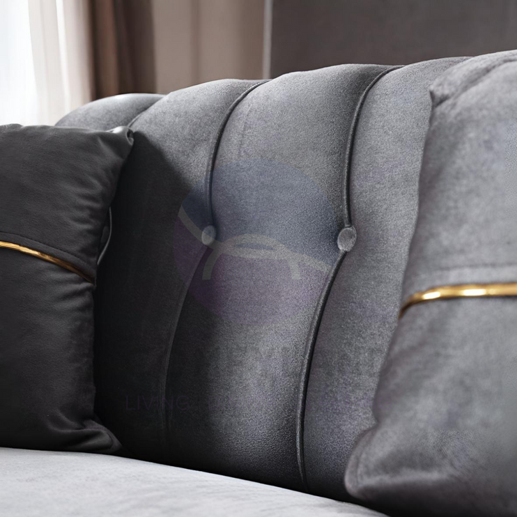 BERLIN Sofa Bed in Grey Velvet with Gold Detailing
