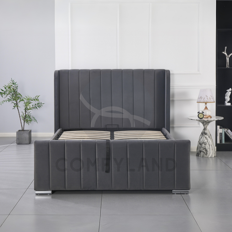 Grey Velvet Storage Bed