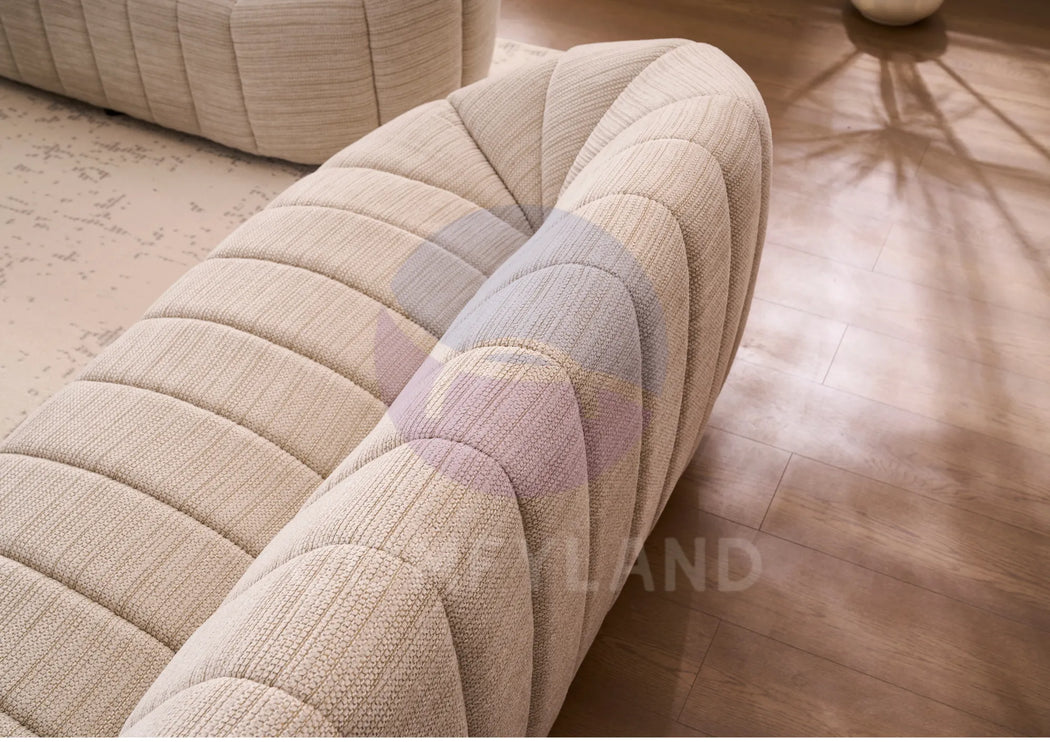 Serum Beige Textured Bouclé Curved Sofa