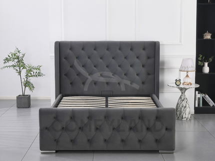 Chesterfield Grey Velvet Storage Bed