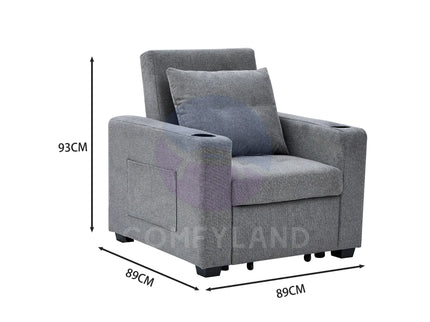 Grey Convertible Pull-Out Sofa Bed