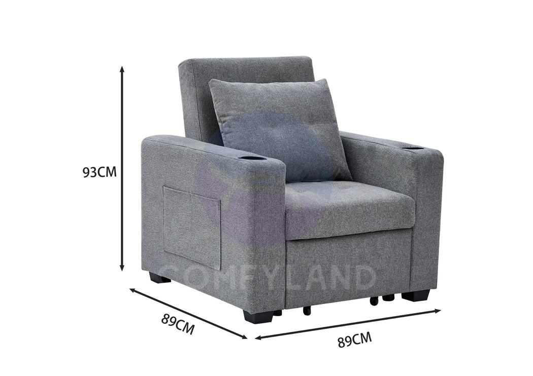 Grey Textured Chenille Pull-Out Sofa Bed