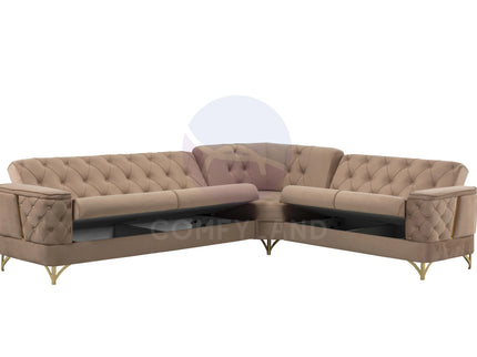 Bali Beige Velvet Chesterfield Corner Sofa 7 Seater with Deep Button Tufting