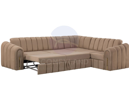 Vera Beige Velvet 7 Seater L Shaped Corner Sofa