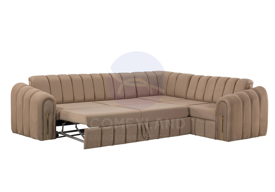 Vera Beige Velvet 7 Seater L Shaped Corner Sofa