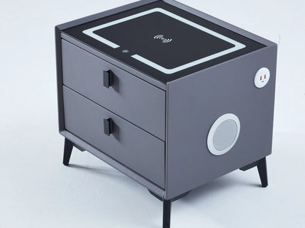 Two Drawer Grey Nightstand with Speaker, Lighting, USB and Charging