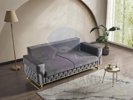 PARMA Sofa Bed in Grey Velvet with Gold Detailing