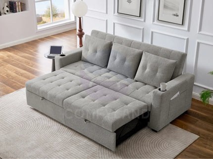 Beige Convertible Pull-Out Sofa Bed
