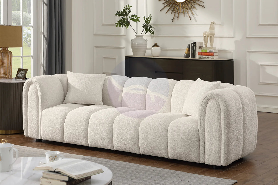 Cloud Beige Bubble-Tufted Curved Sofa
