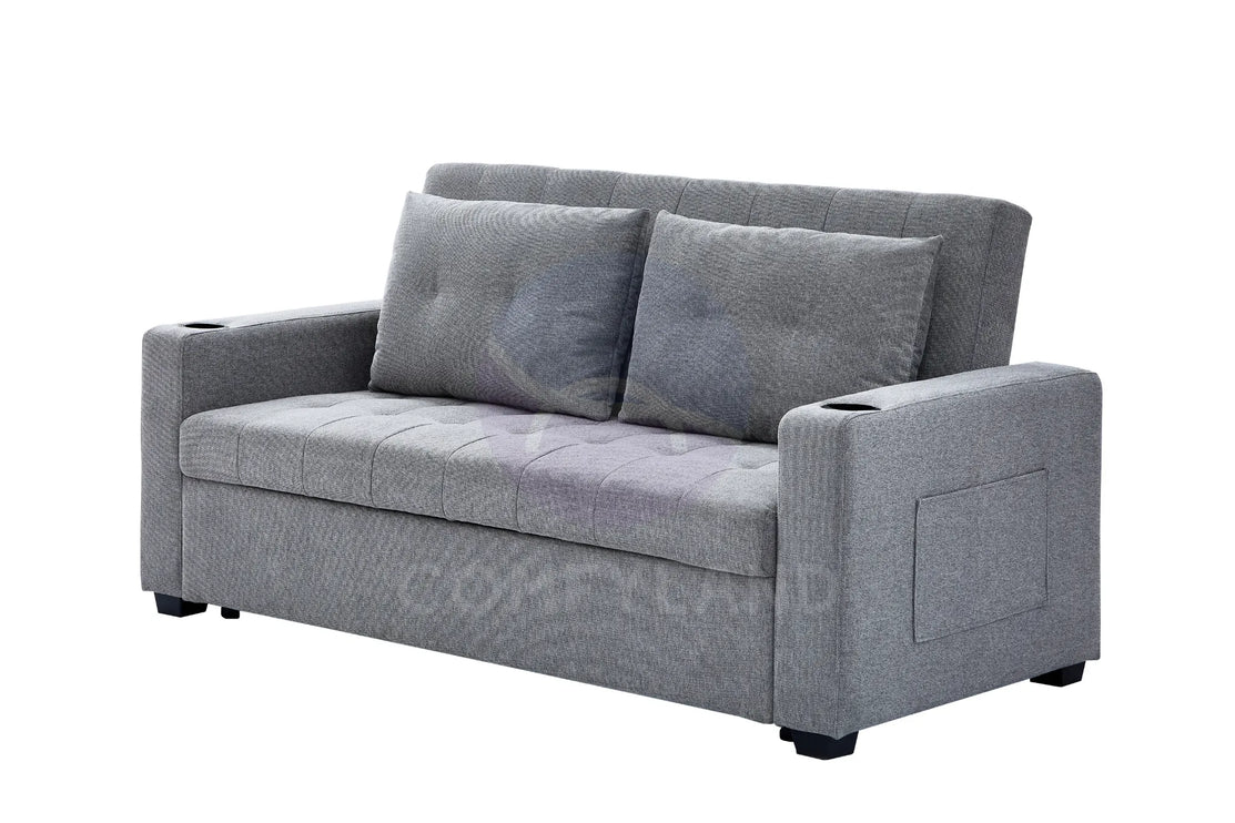 Grey Textured Chenille Pull-Out Sofa Bed