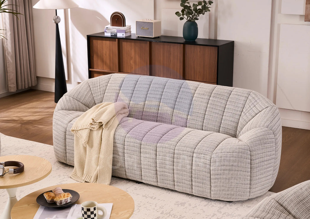 Serum Grey Textured Bouclé Curved Sofa
