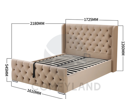 Chesterfield Beige Velvet Storage Bed