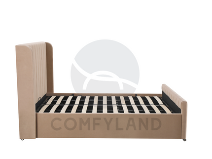 Beige Velvet Storage Bed