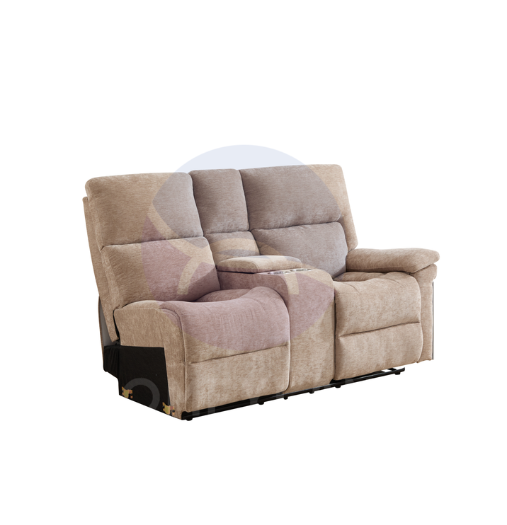 Premiere Beige Fabric Sectional Recliner Sofa with Dual Cup Holders