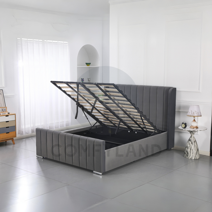 Grey Velvet Storage Bed