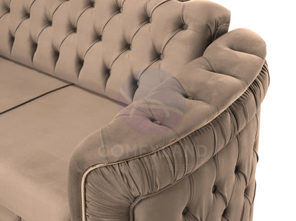 Almera Beige Velvet Chesterfield 7 Seater L Shape Corner Sofa with Deep Button Tufting