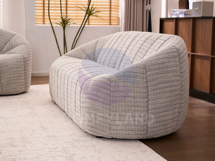 Serum Grey Bouclé Curved 2-Seater Sofa
