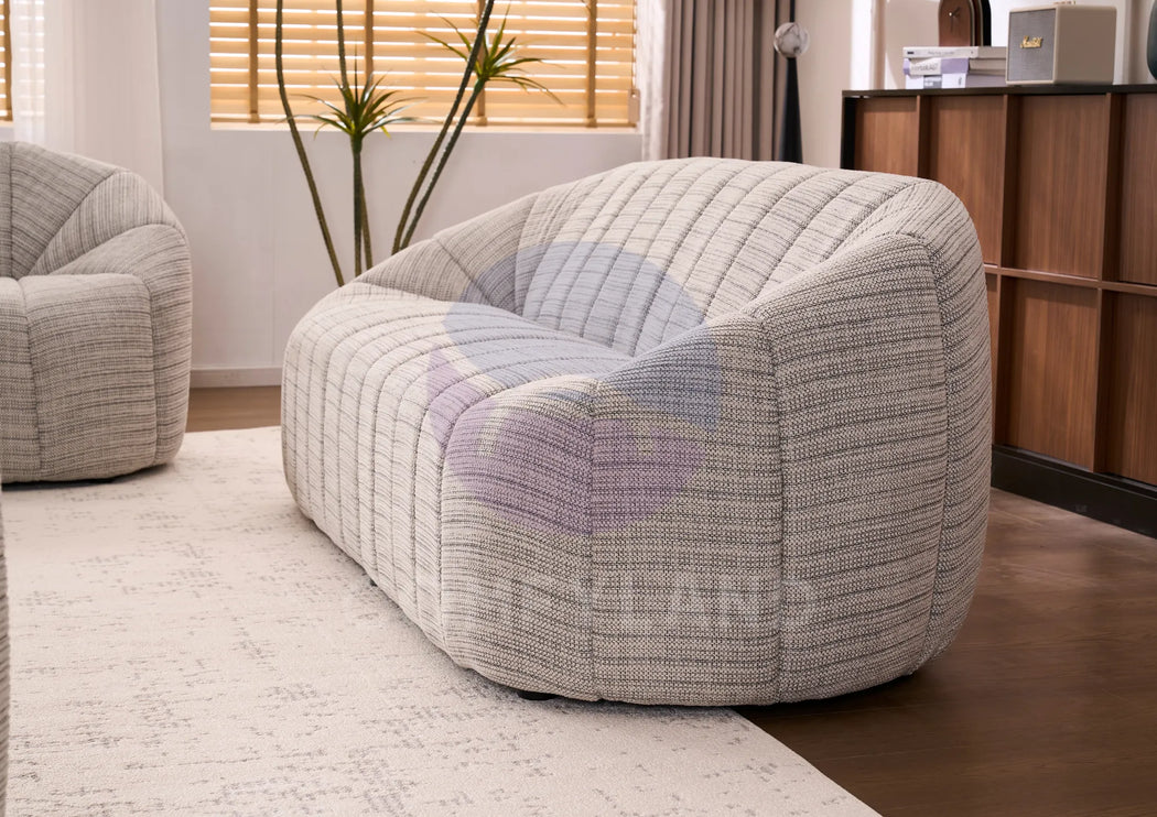 Serum Grey Textured Bouclé Curved Sofa
