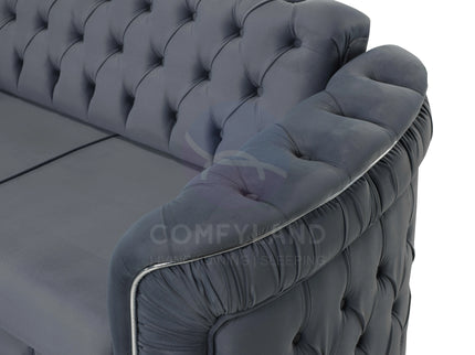 Almera Grey Velvet Chesterfield 7 Seater L Shape Corner Sofa with Deep Button Tufting