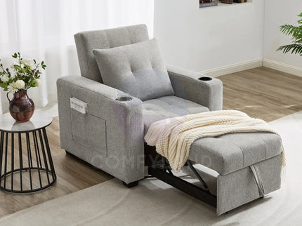Beige Convertible Pull-Out Sofa Bed