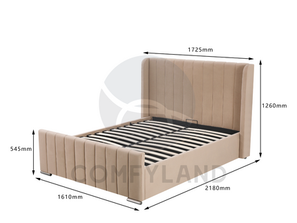 Beige Velvet Storage Bed