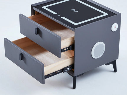 Two Drawer Grey Nightstand with Speaker, Lighting, USB and Charging