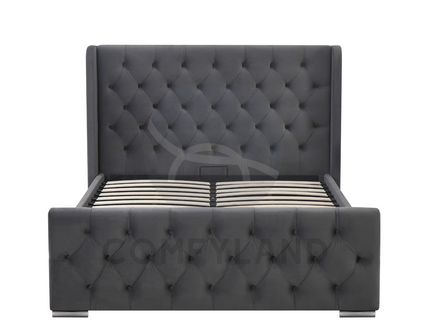 Chesterfield Grey Velvet Storage Bed