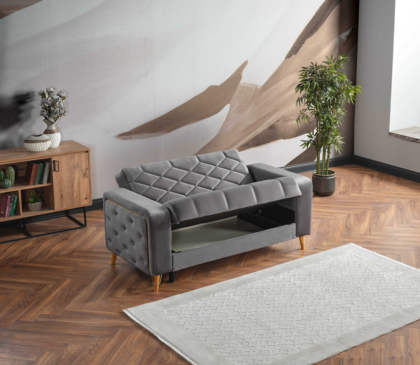 Melisa Grey Sofa Bed with Gold Detailing