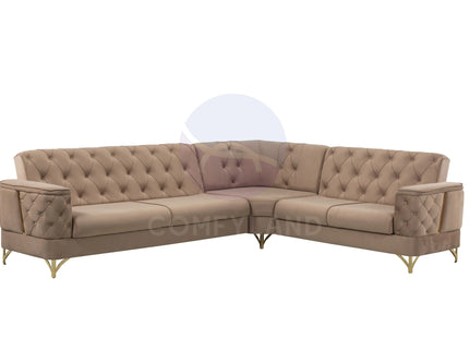 Bali Beige Velvet Chesterfield Corner Sofa 7 Seater with Deep Button Tufting