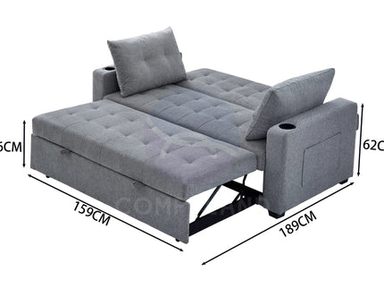 Grey Convertible Pull-Out Sofa Bed