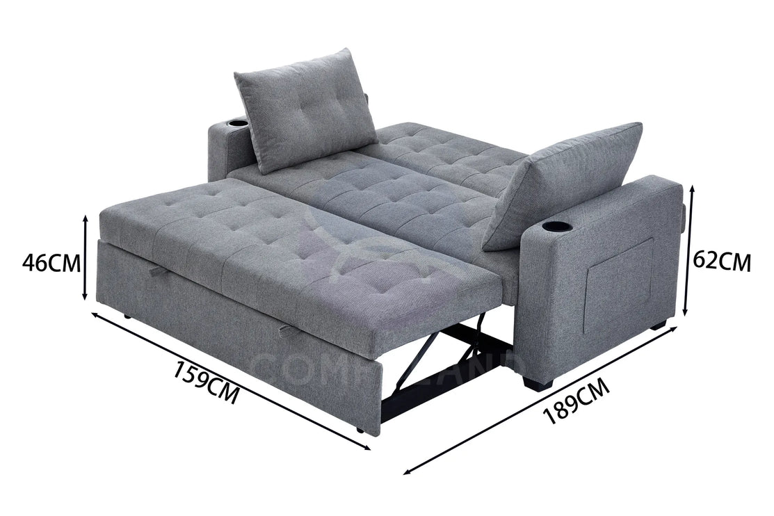 Grey Textured Chenille Pull-Out Sofa Bed