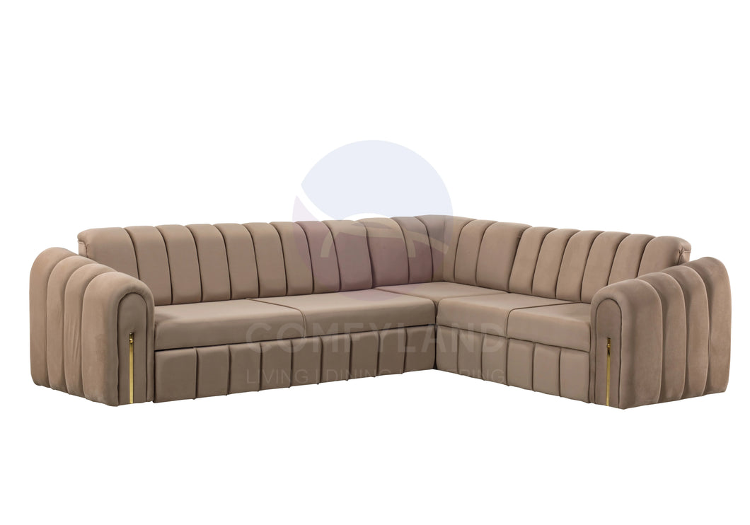 Vera Beige Velvet 7 Seater L Shaped Corner Sofa