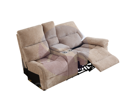 Premiere Beige Fabric Sectional Recliner Sofa with Dual Cup Holders