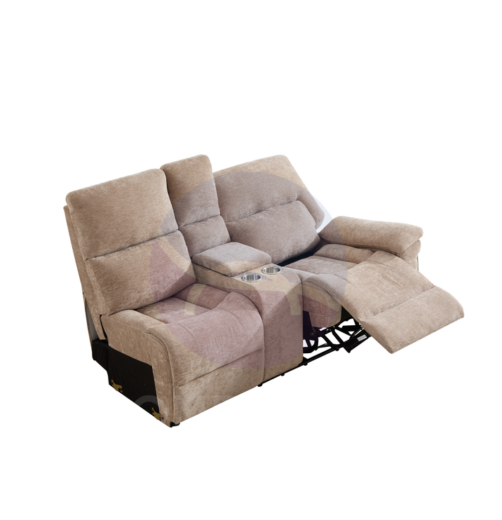Premiere Beige Fabric Sectional Recliner Sofa with Dual Cup Holders