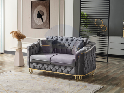 ALMERA Sofa Bed in Grey Velvet with Gold Detailing