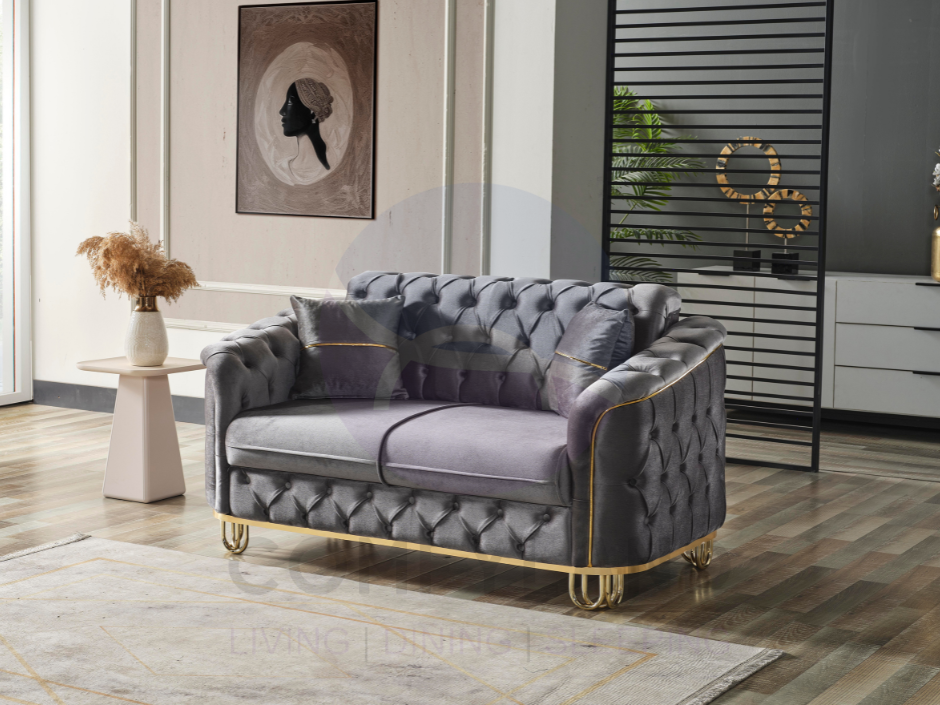 ALMERA Sofa Bed in Grey Velvet with Gold Detailing